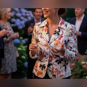 Requirements White and Red Floral Blazer Sz 10 Formal Party Office